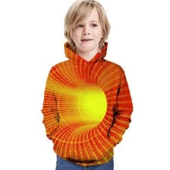 Kids Boys 3D Vertigo Hoodie Long Sleeve Optical Illusion Print Pocket Green Red Yellow Children Tops Fashion Hoodie