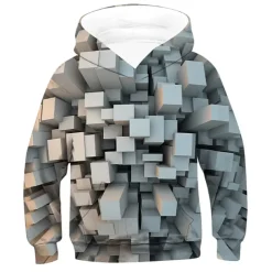 Kids Boys 3D Vertigo Hoodie Long Sleeve Optical Illusion Print Pocket Green Red Yellow Children Tops Fashion Hoodie