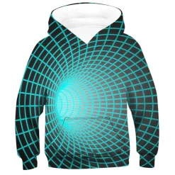 Kids Boys 3D Vertigo Hoodie Long Sleeve Optical Illusion Print Pocket Green Red Yellow Children Tops Fashion Hoodie