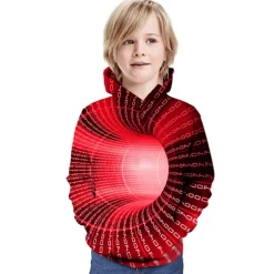 Kids Boys 3D Vertigo Hoodie Long Sleeve Optical Illusion Print Pocket Green Red Yellow Children Tops Fashion Hoodie