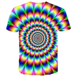Kids Boys' 3D Vertigo T shirt Tee Short Sleeve Rainbow Optical Illusion Color Block 3D Print Blue Purple Black Children Tops Summer Basic Streetwear Sports