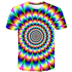 Kids Boys' 3D Vertigo T shirt Tee Short Sleeve Rainbow Optical Illusion Color Block 3D Print Blue Purple Black Children Tops Summer Basic Streetwear Sports
