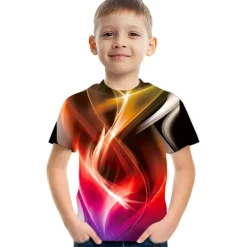 Kids Boys' 3D Vertigo T shirt Tee Short Sleeve Rainbow Optical Illusion Color Block 3D Print Blue Purple Black Children Tops Summer Basic Streetwear Sports