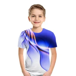 Kids Boys' 3D Vertigo T shirt Tee Short Sleeve Rainbow Optical Illusion Color Block 3D Print Blue Purple Black Children Tops Summer Basic Streetwear Sports