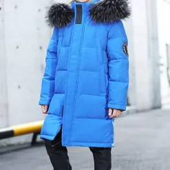 Kids Boys Down Coat Hoodie Jacket Outerwear Letter Long Sleeve Pocket Coat Outdoor Daily Basic Black Red Blue Fall Winter 4 years+