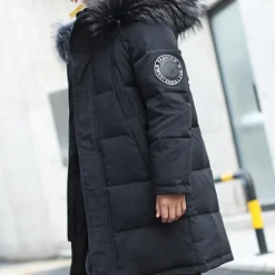 Kids Boys Down Coat Hoodie Jacket Outerwear Letter Long Sleeve Pocket Coat Outdoor Daily Basic Black Red Blue Fall Winter 4 years+