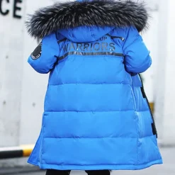 Kids Boys Down Coat Hoodie Jacket Outerwear Letter Long Sleeve Pocket Coat Outdoor Daily Basic Black Red Blue Fall Winter 4 years+