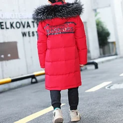 Kids Boys Down Coat Hoodie Jacket Outerwear Letter Long Sleeve Pocket Coat Outdoor Daily Basic Black Red Blue Fall Winter 4 years+
