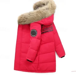 Kids Boys Down Coat Hoodie Jacket Outerwear Letter Long Sleeve Pocket Coat Outdoor Daily Basic Black Red Blue Fall Winter 4 years+