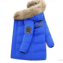 Kids Boys Down Coat Hoodie Jacket Outerwear Letter Long Sleeve Pocket Coat Outdoor Daily Basic Black Red Blue Fall Winter 4 years+