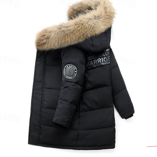 Kids Boys Down Coat Hoodie Jacket Outerwear Letter Long Sleeve Pocket Coat Outdoor Daily Basic Black Red Blue Fall Winter 4 years+