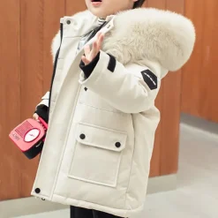 Kids Boys Down Coat Hoodie Jacket Outerwear Solid Color Long Sleeve Pocket Coat Outdoor Daily Basic Black Red Green Fall Winter 4 years+