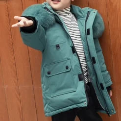 Kids Boys Down Coat Hoodie Jacket Outerwear Solid Color Long Sleeve Pocket Coat Outdoor Daily Basic Black Red Green Fall Winter 4 years+