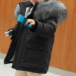 Kids Boys Down Coat Hoodie Jacket Outerwear Solid Color Long Sleeve Pocket Coat Outdoor Daily Basic Black Red Green Fall Winter 4 years+