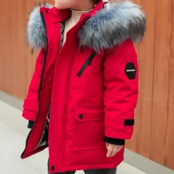 Kids Boys Down Coat Hoodie Jacket Outerwear Solid Color Long Sleeve Pocket Coat Outdoor Daily Basic Black Red Green Fall Winter 4 years+