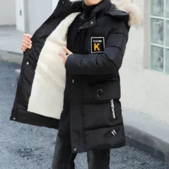 Kids Boys' Down Coat Hoodie Jacket Puffer Jacket Outerwear Solid Color Long Sleeve Pocket Coat Outdoor Cool Daily Black Khaki Fall Winter 7-13 Years