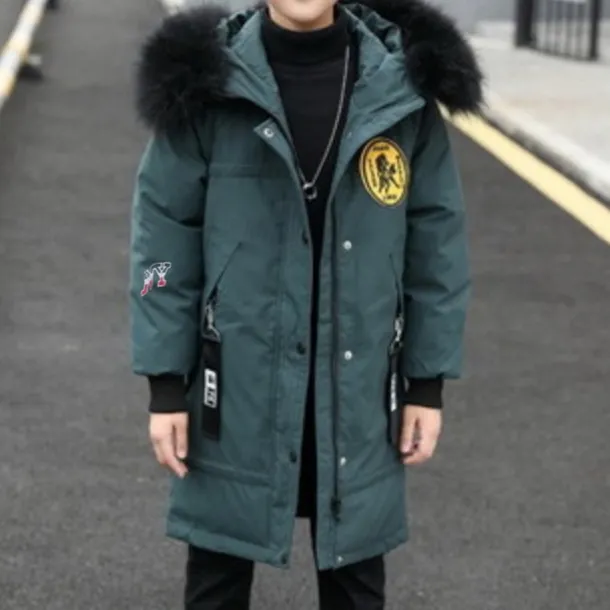 Kids Boys Down Coat Outerwear Graphic Long Sleeve Zipper Coat Outdoor Cotton Cool Daily Green Black Winter Fall 7-13 Years