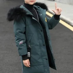 Kids Boys Down Coat Outerwear Graphic Long Sleeve Zipper Coat Outdoor Cotton Cool Daily Green Black Winter Fall 7-13 Years