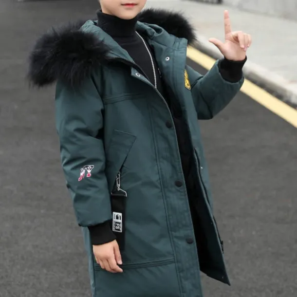 Kids Boys Down Coat Outerwear Graphic Long Sleeve Zipper Coat Outdoor Cotton Cool Daily Green Black Winter Fall 7-13 Years