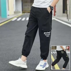 Kids Boys Pants Cargo Pants Trousers Patchwork Pocket Solid Color Quick Dry Breathable Comfort Pants Outdoor Daily Basic Black Army Green Khaki Mid Waist