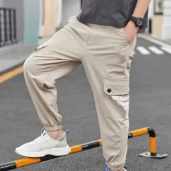 Kids Boys Pants Cargo Pants Trousers Patchwork Pocket Solid Color Quick Dry Breathable Comfort Pants Outdoor Daily Basic Black Army Green Khaki Mid Waist