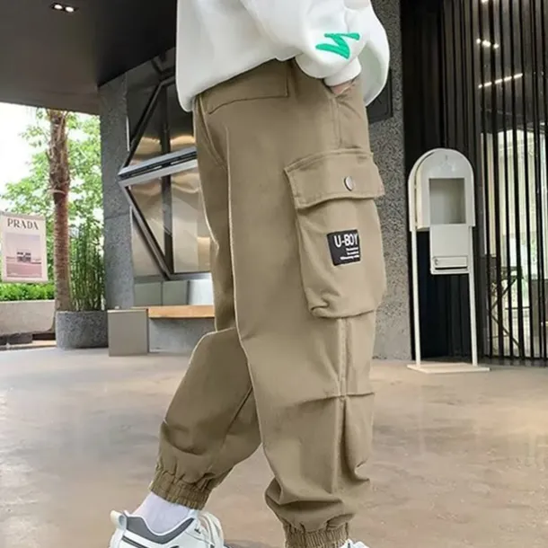 Kids Boys Pants Cargo Pants Trousers Patchwork Pocket Solid Color Breathable Soft Comfort Pants Outdoor Daily Basic Black Khaki Mid Waist