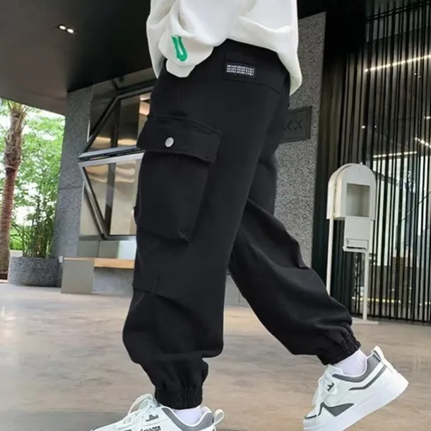 Kids Boys Pants Cargo Pants Trousers Patchwork Pocket Solid Color Breathable Soft Comfort Pants Outdoor Daily Basic Black Khaki Mid Waist