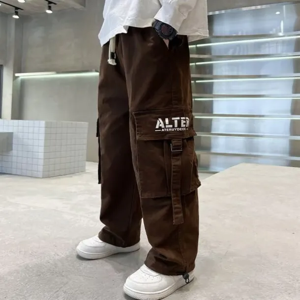 Kids Boys Pants Trousers Pocket Solid Color Keep Warm Comfort Pants School Sports Daily Black Coffee