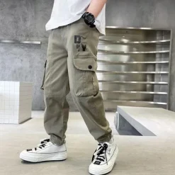 Kids Boys Pants Trousers Pocket Solid Color Letter Comfort Pants School Fashion Cool Black Khaki Mid Waist