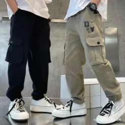 Kids Boys Pants Trousers Pocket Solid Color Letter Comfort Pants School Fashion Cool Black Khaki Mid Waist