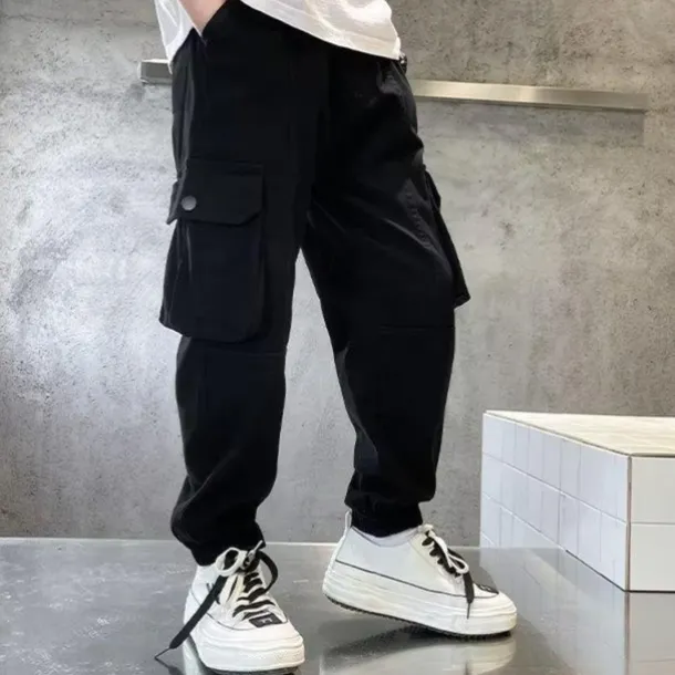 Kids Boys Pants Trousers Pocket Solid Color Letter Comfort Pants School Fashion Cool Black Khaki Mid Waist