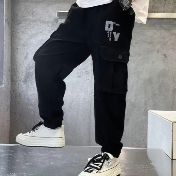 Kids Boys Pants Trousers Pocket Solid Color Letter Comfort Pants School Fashion Cool Black Khaki Mid Waist