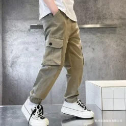 Kids Boys Pants Trousers Pocket Solid Color Letter Comfort Pants School Fashion Cool Black Khaki Mid Waist
