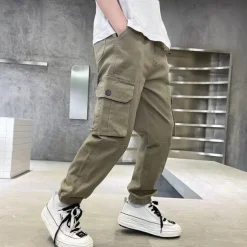 Kids Boys Pants Trousers Pocket Solid Color Letter Comfort Pants School Fashion Cool Black Khaki Mid Waist