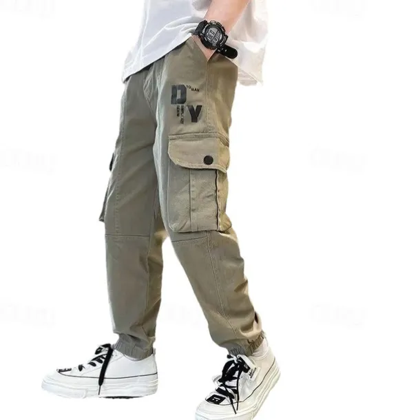 Kids Boys Pants Trousers Pocket Solid Color Letter Comfort Pants School Fashion Cool Black Khaki Mid Waist