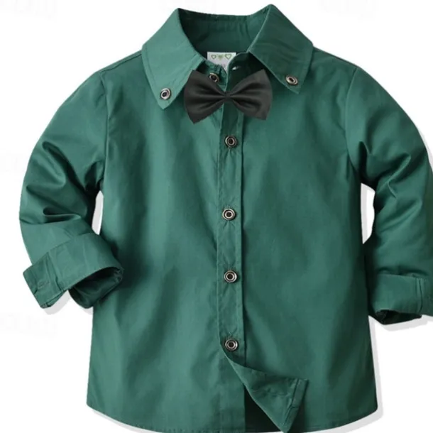 Kids Boys Shirts Solid Color Long Sleeve Patchwork Outdoor Fashion Light Green Spring & Fall Clothes 3-7 Years