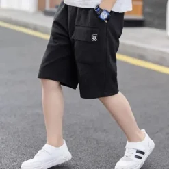 Kids Boys Shorts Pocket Solid Color Breathable Comfort Shorts Outdoor Cotton Cool Daily turmeric Black Sky Blue Mid Waist