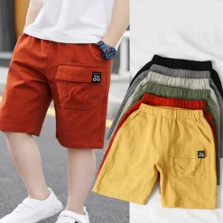 Kids Boys Shorts Pocket Solid Color Breathable Comfort Shorts Outdoor Cotton Cool Daily turmeric Black Sky Blue Mid Waist