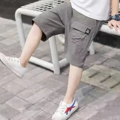 Kids Boys Shorts Pocket Solid Color Breathable Comfort Shorts Outdoor Cotton Cool Daily turmeric Black Sky Blue Mid Waist