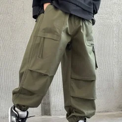 Kids Boys Sweatpants Trousers Pocket Solid Color Breathable Soft Comfort Pants Training Sports Daily Black Green Mid Waist