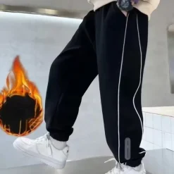 Kids Boys Sweatpants Trousers Pocket Solid Color Keep Warm Comfort Pants School Sports Black Gray