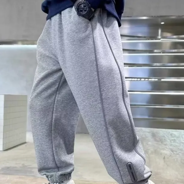 Kids Boys Sweatpants Trousers Pocket Solid Color Keep Warm Comfort Pants School Sports Black Gray