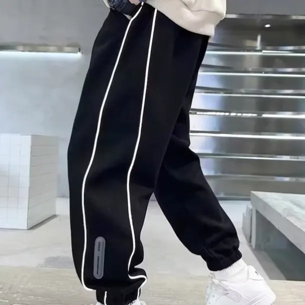 Kids Boys Sweatpants Trousers Pocket Solid Color Keep Warm Comfort Pants School Sports Black Gray