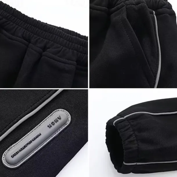 Kids Boys Sweatpants Trousers Pocket Solid Color Keep Warm Comfort Pants School Sports Black Gray