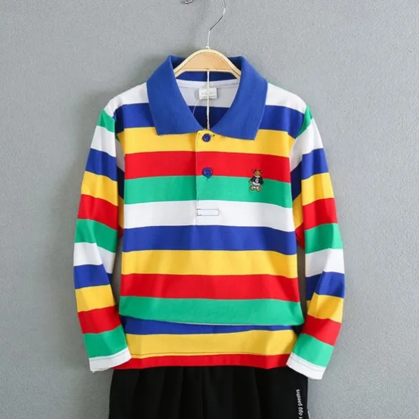 Kids Boys T shirt Tee Cartoon Stripe Long Sleeve Button Cotton Children Top School Adorable Daily Spring Fall GUCI long sleeve thick stripes 7-13 Years