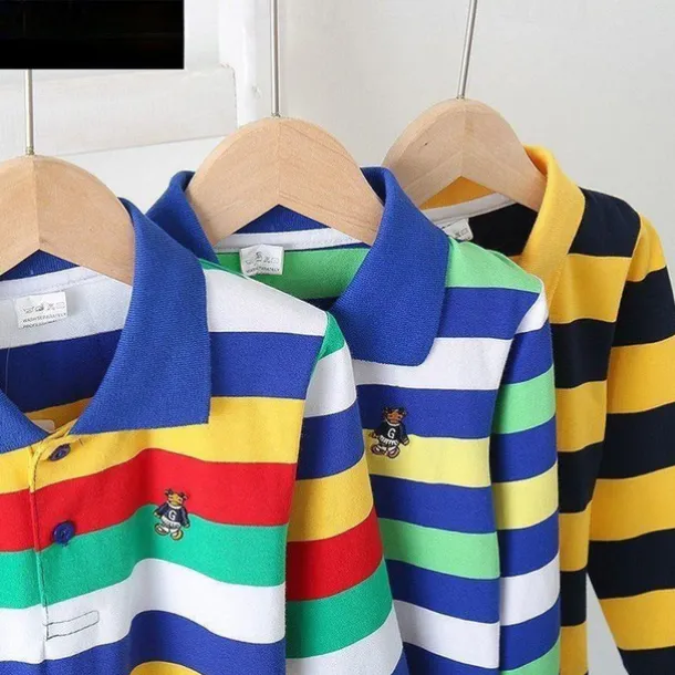 Kids Boys T shirt Tee Cartoon Stripe Long Sleeve Button Cotton Children Top School Adorable Daily Spring Fall GUCI long sleeve thick stripes 7-13 Years