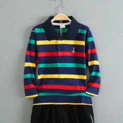 Kids Boys T shirt Tee Cartoon Stripe Long Sleeve Button Cotton Children Top School Adorable Daily Spring Fall GUCI long sleeve thick stripes 7-13 Years