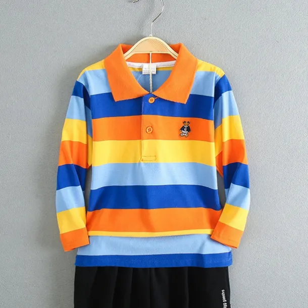 Kids Boys T shirt Tee Cartoon Stripe Long Sleeve Button Cotton Children Top School Adorable Daily Spring Fall GUCI long sleeve thick stripes 7-13 Years