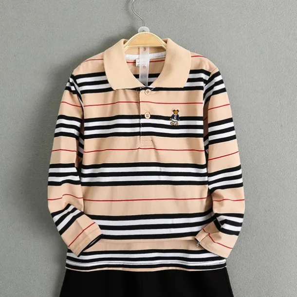 Kids Boys T shirt Tee Cartoon Stripe Long Sleeve Button Cotton Children Top School Adorable Daily Spring Fall GUCI long sleeve thick stripes 7-13 Years