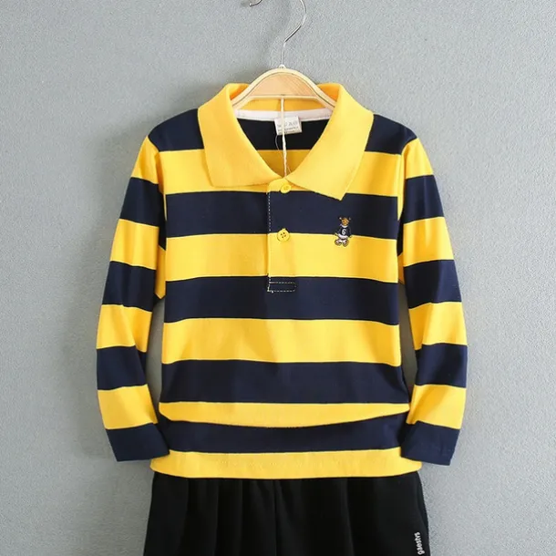 Kids Boys T shirt Tee Cartoon Stripe Long Sleeve Button Cotton Children Top School Adorable Daily Spring Fall GUCI long sleeve thick stripes 7-13 Years